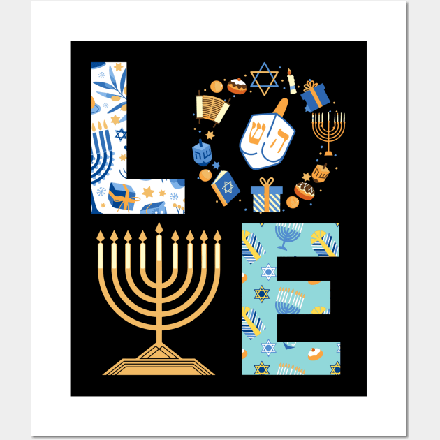 Hanukkah Love With Menorah For Jewish Christmas Holiday Wall Art by rhazi mode plagget